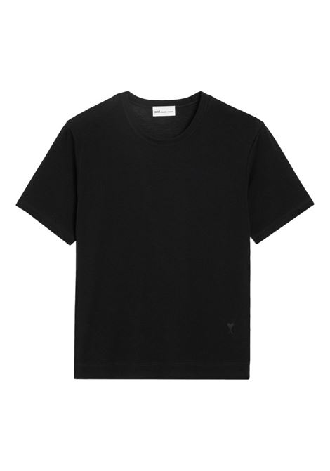 t-shirt solid mercerized uomo nera AMI PARIS | HTS367.JE0211001